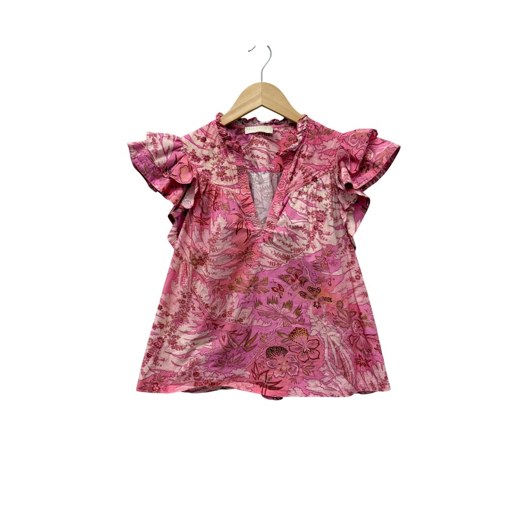 Ulla Johnson Pink Floral Paisley Ruffle Sleeve Cotton Blouse Top Pre-Fall 2022 0 - Picture 4 of 10